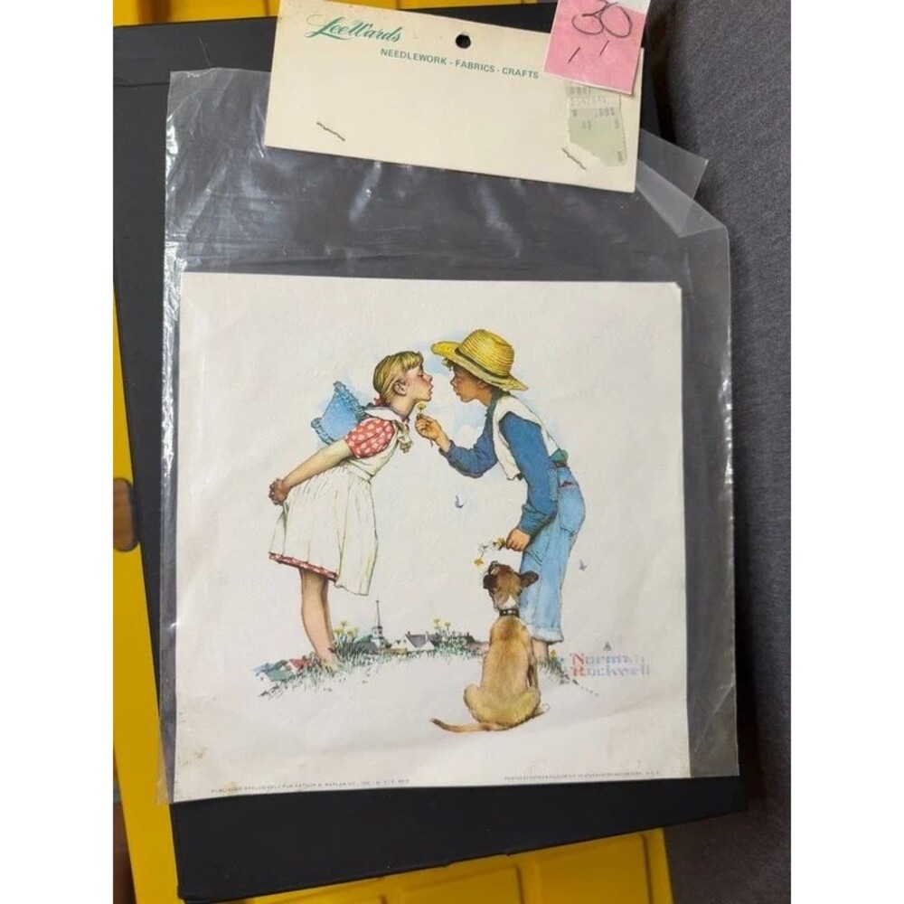 Vintage Norman Rockwell Boy Girl Dog Print Leewards Sealed Package